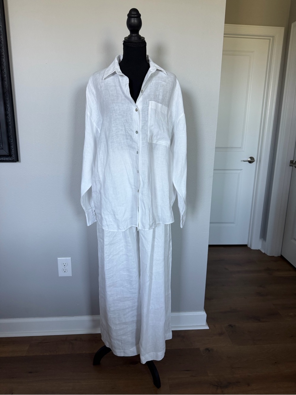 Pure White Linen Button-Up Pajama Set